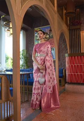 Rajtex Baby Pink Woven Shimmer-Sarees With Blouse 1