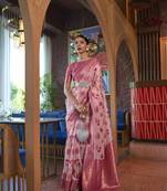 Rajtex Baby Pink Woven Shimmer-Sarees With Blouse