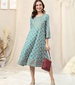 Baby Blue Maroon Foil Print Mirrar Work Rayon Kurta