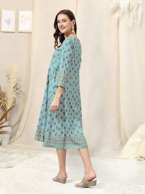 Baby Blue Maroon Foil Print Mirrar Work Rayon Kurta 3