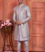 Light purple art silk indo sherwani with pant