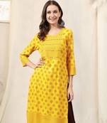 Yellow Maroon Jaipur Block Print Rayon Kurta