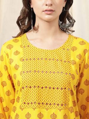 Yellow Maroon Jaipur Block Print Rayon Kurta 5