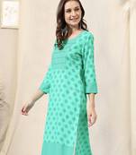 Light Teal Teal Jaipur Block Print Rayon Kurta