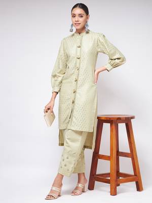 Pannkh womens festive foil printed shirt style kurta with high-low hemline 1