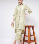 Pannkh womens festive foil printed shirt style kurta with high-low hemline