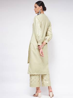 Pannkh womens festive foil printed shirt style kurta with high-low hemline 5