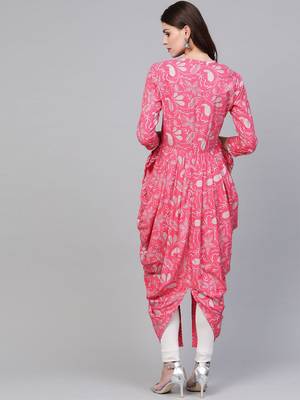 Pink Viscose Long Rayon Kurti with Abstract Print - Stitched 3
