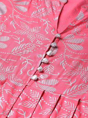 Pink Viscose Long Rayon Kurti with Abstract Print - Stitched 5