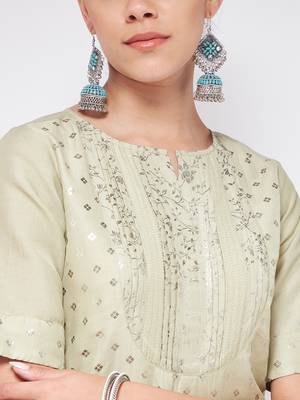 Pannkh womens festive foil printed straight-fit kurta 5