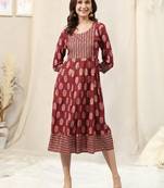 Maroon Orange Foil Print Mirrar Work Rayon Kurta