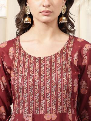 Maroon Orange Foil Print Mirrar Work Rayon Kurta 4
