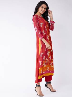 Pannkh women's lurex embellished sindoor kurta 1