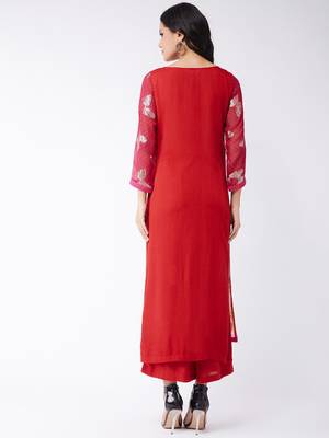 Pannkh women's lurex embellished sindoor kurta 2
