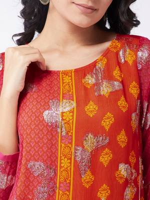 Pannkh women's lurex embellished sindoor kurta 3