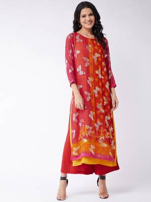 Pannkh women's lurex embellished sindoor kurta 4