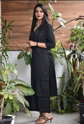 Rayon solid v neck kurti with pant 1