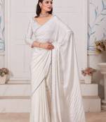 White swarowski work sprinkled imported velvet party wear saree with blouse