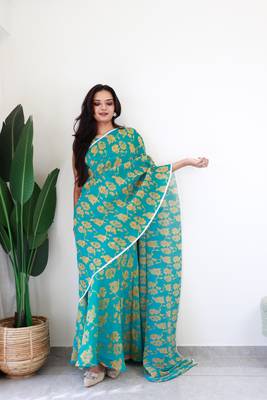 aqua gown style pre draped georgette saree free size upto 44 1