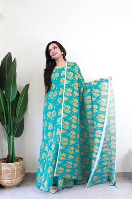 aqua gown style pre draped georgette saree free size upto 44 3