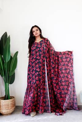 black gown style ready made georgette saree free size upto 42 1