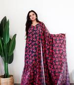 Black gown style ready to wear georgette saree free size upto 42