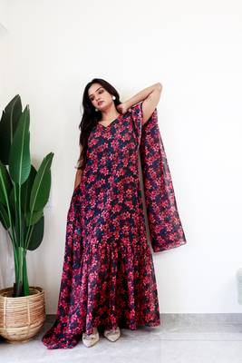 black gown style ready made georgette saree free size upto 42 2