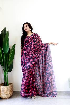 black gown style ready made georgette saree free size upto 42 3