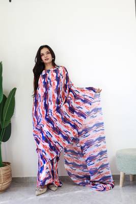 multicolor gown style pre-stitched georgette saree free size upto 42 1