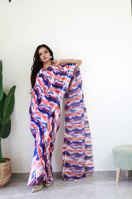 multicolor gown style pre-stitched georgette saree free size upto 42 2