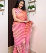 Pink gown style ready to wear georgette saree free size upto 42