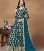 Monjolika fashion's teal colour dola silk designer dress