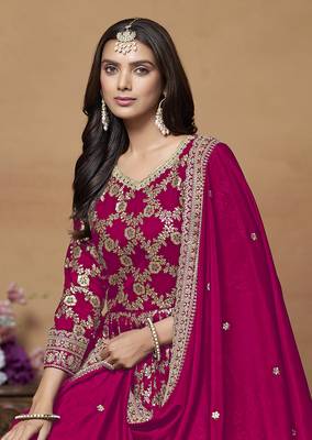 Monjolika fashion's crimson colour dola silk designer dress 4