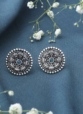 Oxidized Silver Earrings with Green Stone 3