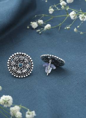 Oxidized Silver Earrings with Green Stone 5