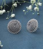 Sunburst Oxidized Silver Round Earrings