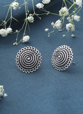 Sunburst Oxidized Silver Round Earrings 2