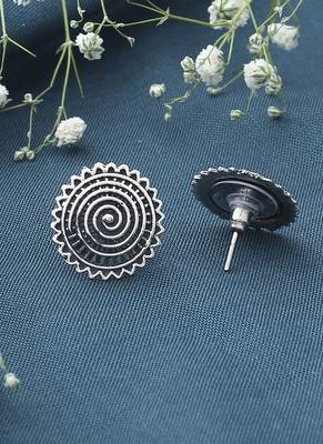 Sunburst Oxidized Silver Round Earrings 3