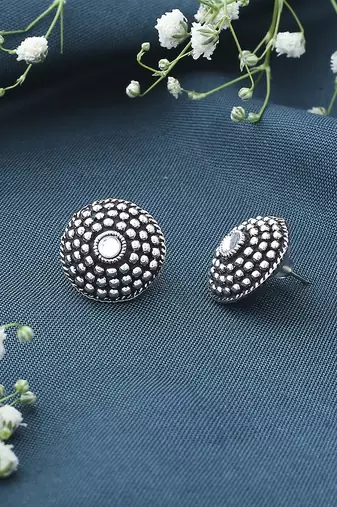 Silver Oxidised and Pearl Wedding Earrings