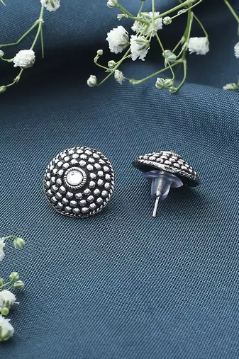 Silver Oxidised and Pearl Wedding Earrings