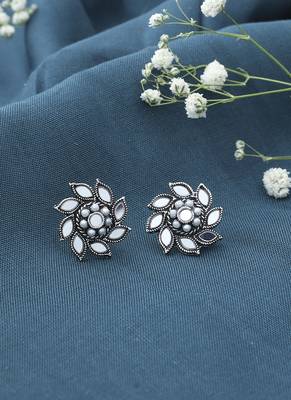 Floral Shaped Oxidised Mirror Earrings 1