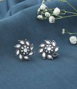 Floral Shaped Oxidised Mirror Earrings