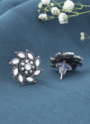 Floral Shaped Oxidised Mirror Earrings 3