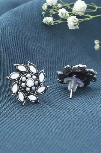 Floral Shaped Oxidised Mirror Earrings