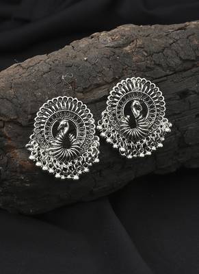 Majestic Peacock Oxidized Silver Earrings 1