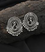 Majestic Peacock Oxidized Silver Earrings