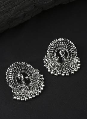 Majestic Peacock Oxidized Silver Earrings 2