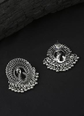 Majestic Peacock Oxidized Silver Earrings 3