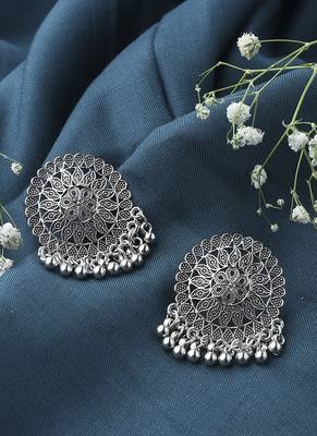 Oxidised Earring With Hanging Beads 1