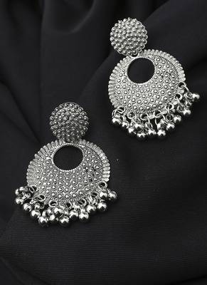Round Oxidised Long Earrings With Hanging Beads 1